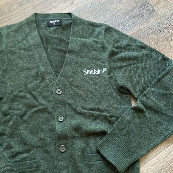 Sinclair Global Merino Wool Forest Green Button Front Cardigan Sweater XS New - Picture 2 of 3